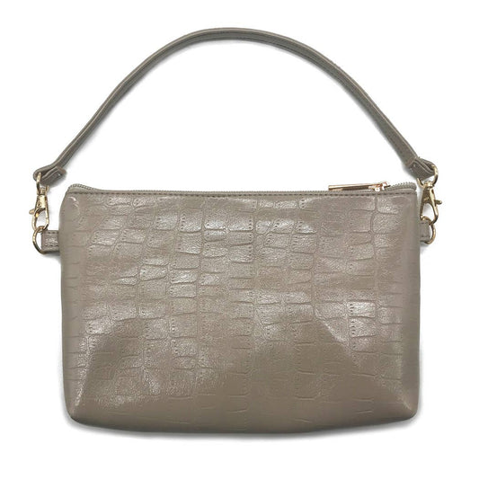Small Faux Taupe Croc Pouch Bag with Handle