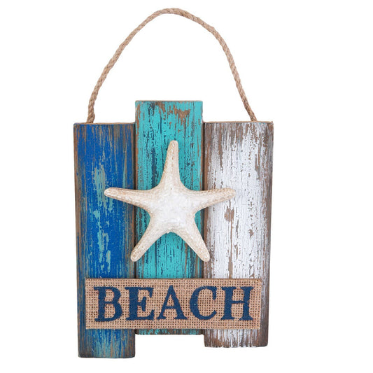 Beach Sign W/Starfish/Burlap