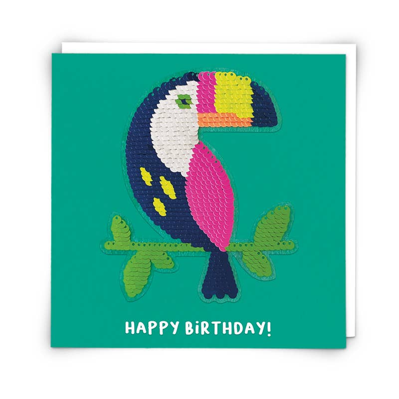 Sequin Toucan Card with Reusable Reversible Sequin Patch