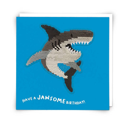 Sequin Shark Card with Reusable Reversible Sequin Patch
