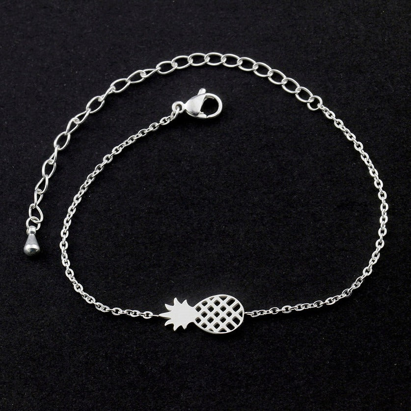 pineapple charm metal adjustable bracelet silver tone