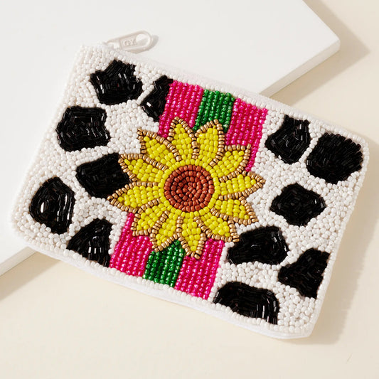 Flower Cow Print Seed Bead Coin Purse | Soreall Amore