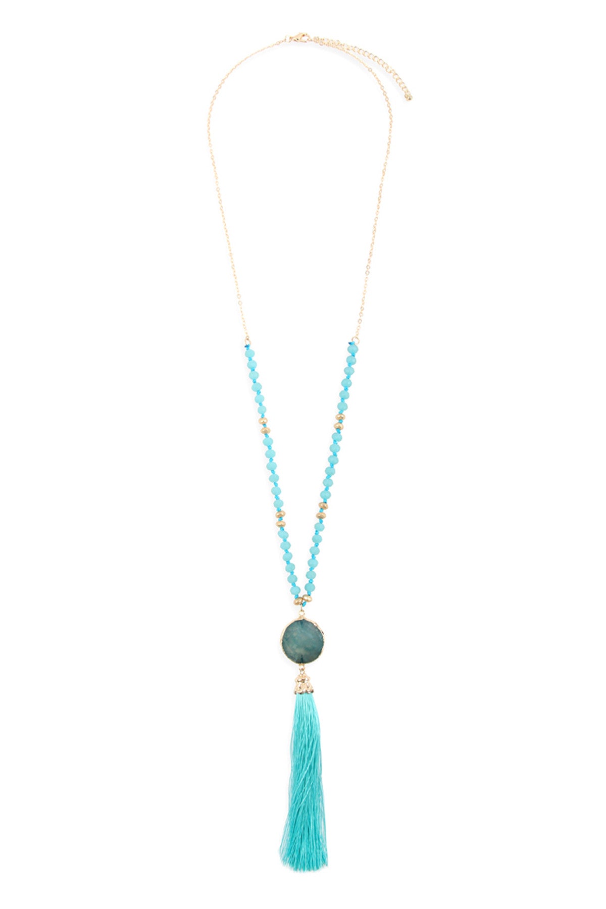 Turquoise Stone Charm with Tassel Necklace | Sorella Amore