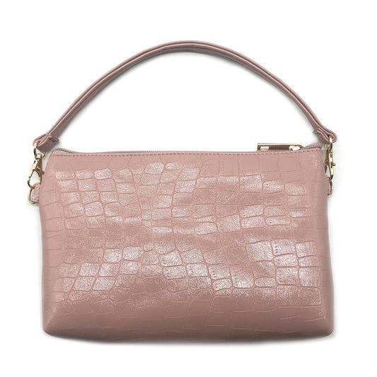 Pink Faux Croc Pouch Bag with Handle