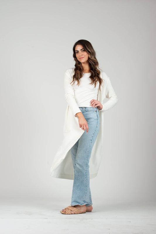 French Terry Long Cardigan-White