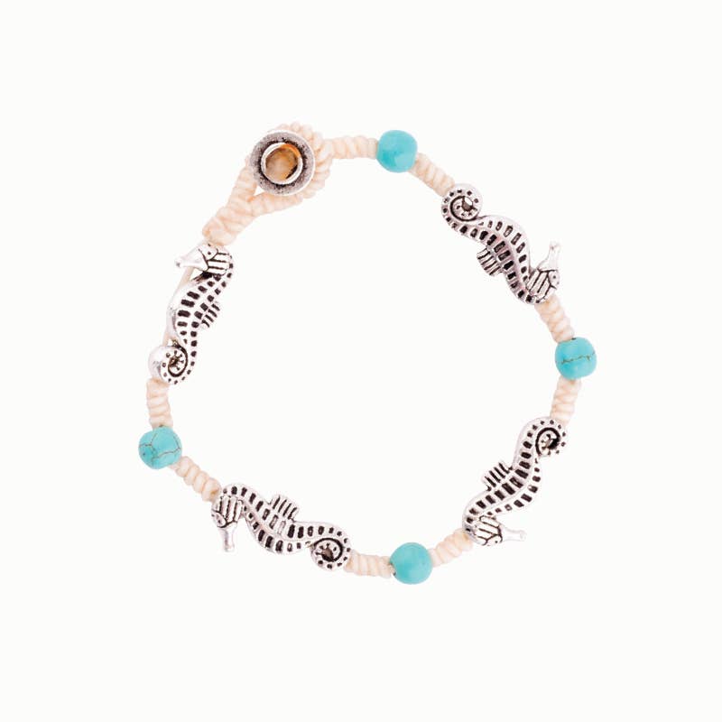 Seahorse and Turquoise Bead Button Bracelet | Sorella Amore