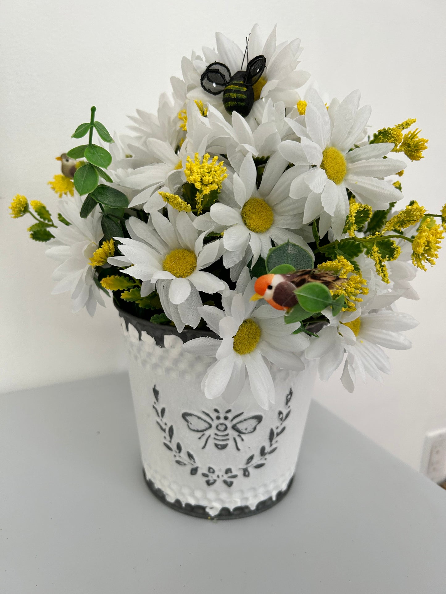 Daisy Artificial Flower Arrangement in Tin Can