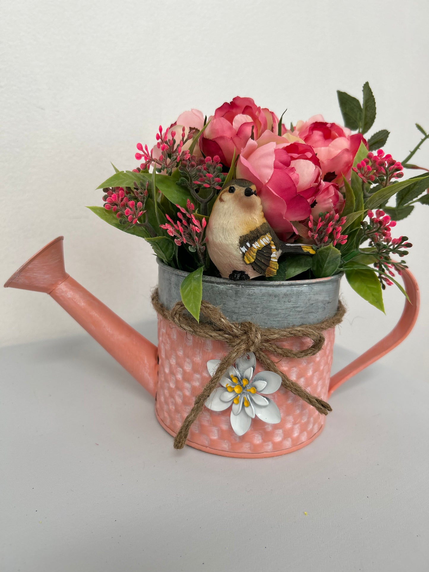 Coral Watering Can Floral Arrangement