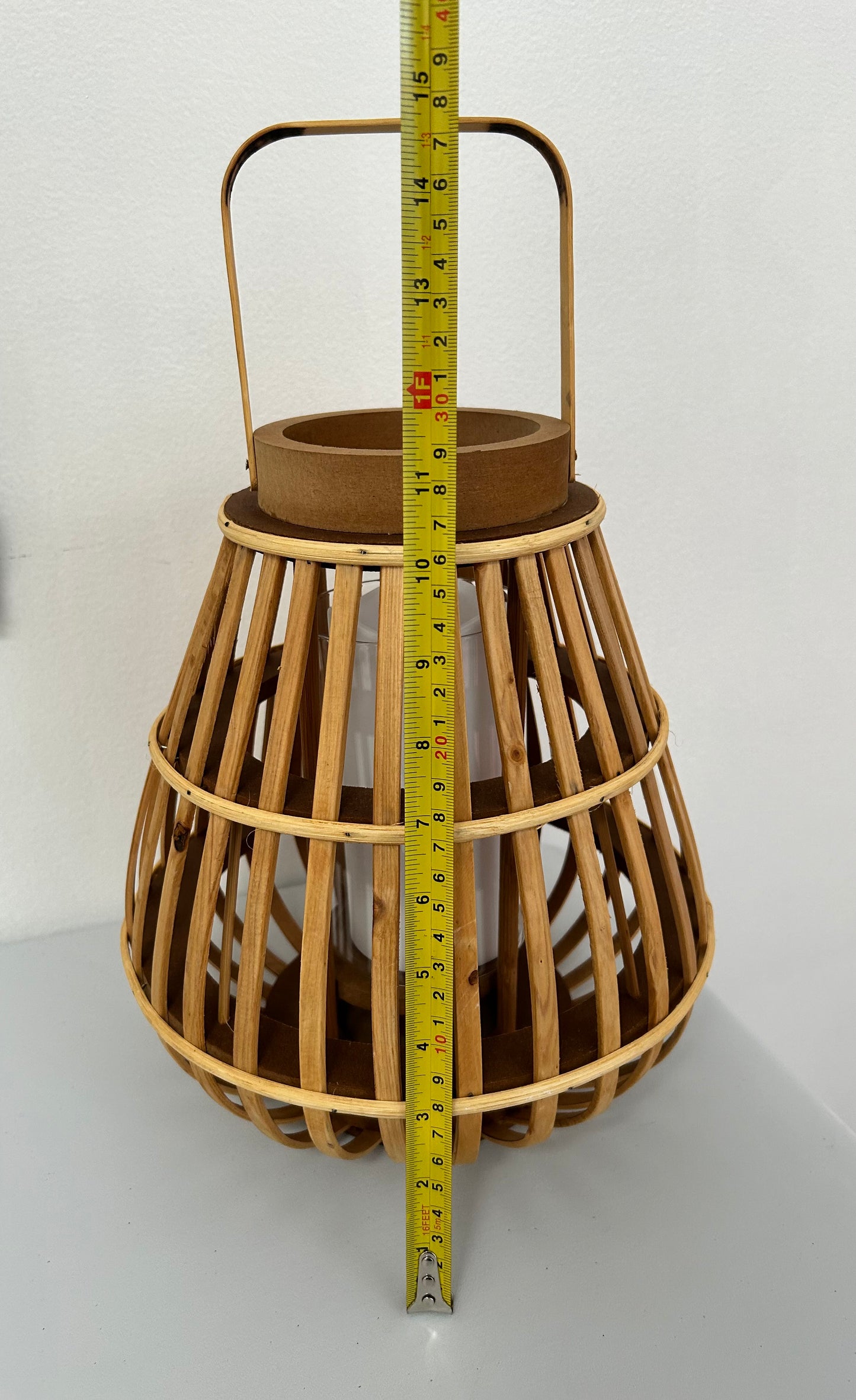 Wooden Rattan Lantern with Flameless Candle and Timer