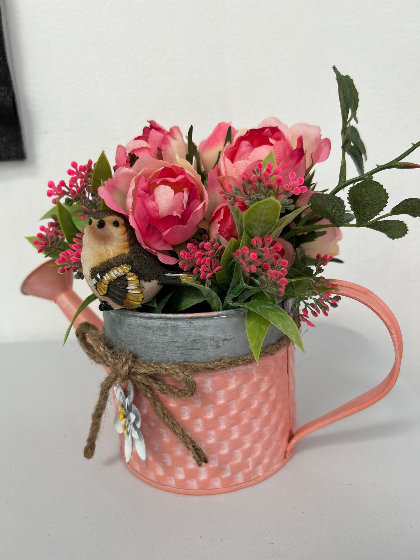 Coral Watering Can Floral Arrangement